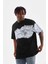 Unisex Bisiklet Yaka Baskılı Oversize T-Shirt - Siyah 3