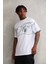 Unisex Bisiklet Yaka Baskılı Oversize T-Shirt - Beyaz 2