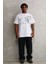 Unisex Bisiklet Yaka Baskılı Oversize T-Shirt - Beyaz 4
