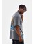 Unisex Bisiklet Yaka Baskılı Oversize T-Shirt - Gri 4