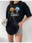 Bisiklet Yaka Baskılı Oversize T-Shirt - Siyah 1