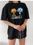 Bisiklet Yaka Baskılı Oversize T-Shirt - Siyah 2