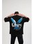 Unisex Bisiklet Yaka Baskılı Oversize T-Shirt - Siyah 2