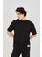Unisex Jakar Kumaş Rahat Kol T-Shirt - Siyah 1