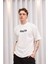 Unisex Bisiklet Yaka Baskılı Oversize T-Shirt - Beyaz 1