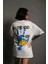 Unisex Bisiklet Yaka Baskılı Oversize T-Shirt - Beyaz 2