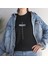 Unisex Bisiklet Yaka Baskılı T-Shirt - Siyah 1