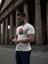 Unisex Bisiklet Yaka Baskılı Oversize T-Shirt - Beyaz 1