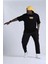 Unisex Bisiklet Yaka Baskılı Oversize T-Shirt - Siyah 1