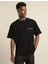 Unisex Bisiklet Yaka Baskılı Oversize T-Shirt - Siyah 1