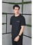 Unisex Bisiklet Yaka Baskılı Oversize T-Shirt - Siyah 2