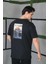 Unisex Bisiklet Yaka Baskılı Oversize T-Shirt - Siyah 3