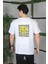 Unisex Bisiklet Yaka Baskılı Oversize T-Shirt - Beyaz 4