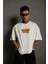 Unisex Bisiklet Yaka Baskılı Oversize T-Shirt - Beyaz 1