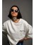 Unisex Bisiklet Yaka Baskılı Oversize T-Shirt - Beyaz 1