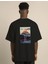 Unisex Bisiklet Yaka Baskılı Oversize T-Shirt - Siyah 4