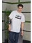 Unisex Bisiklet Yaka Baskılı Oversize T-Shirt - Beyaz 1