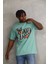 Unisex Baskılı Oversize T-Shirt - Mint Yeşili 3