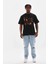 Unisex Baskılı Oversize T-Shirt - Siyah 4