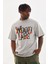 Unisex Baskılı Oversize T-Shirt - Gri 1