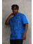 Unisex Baskılı Oversize T-Shirt - Mavi 1
