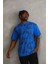 Unisex Baskılı Oversize T-Shirt - Mavi 3