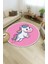 Yuvarlak Çocuk Odası Halısı - Pembe Unicorn Desenli Kaymaz Tabanlı Sevimli Halı 1