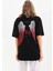 Unisex Baskılı Oversize T-Shirt - Siyah 2