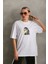Unisex Baskılı Oversize T-Shirt - Beyaz 4