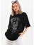 Unisex Taş Desenli Oversize T-Shirt - Siyah 1
