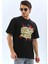 Unisex Oversize Baskılı Bisiklet Yaka T-Shirt - Siyah 1