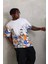 Unisex Oversize Baskılı Bisiklet Yaka T-Shirt - Beyaz 4