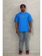 Unisex Oversize Baskılı Bisiklet Yaka T-Shirt - Mavi 3