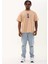 Unisex Oversize Baskılı Bisiklet Yaka T-Shirt - Bej 3