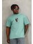 Unisex Oversize Baskılı Bisiklet Yaka T-Shirt - Mint Yeşili 1