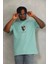 Unisex Oversize Baskılı Bisiklet Yaka T-Shirt - Mint Yeşili 3