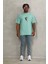 Unisex Oversize Baskılı Bisiklet Yaka T-Shirt - Mint Yeşili 4