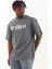 Unisex Oversize Baskılı Bisiklet Yaka T-Shirt - Füme 2