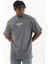 Unisex Oversize Baskılı Bisiklet Yaka T-Shirt - Füme 1