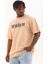 Unisex Oversize Baskılı Bisiklet Yaka T-Shirt - Bej 1