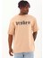 Unisex Oversize Baskılı Bisiklet Yaka T-Shirt - Bej 2