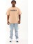 Unisex Oversize Baskılı Bisiklet Yaka T-Shirt - Bej 4