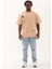 Unisex Oversize Baskılı Bisiklet Yaka T-Shirt - Bej 4