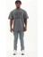 Unisex Oversize Baskılı Bisiklet Yaka T-Shirt - Füme 3