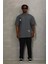 Unisex Oversize Baskılı Bisiklet Yaka T-Shirt - Füme 3