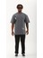 Unisex Oversize Baskılı Bisiklet Yaka T-Shirt - Füme 4