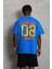 Unisex Oversize Baskılı Bisiklet Yaka T-Shirt - Mavi 3