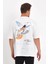 Erkek Melek Baskılı Oversize T-Shirt - Beyaz 1
