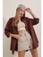 3900 Oversize Uzun Basic Gömlek - Kahverengi 4