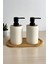 2li Retro Still Sıvı Sabunluk Seti 500ML Mutfak Banyo Hands Dishes Kare Figürlü Bambu Stantlı Set 1
